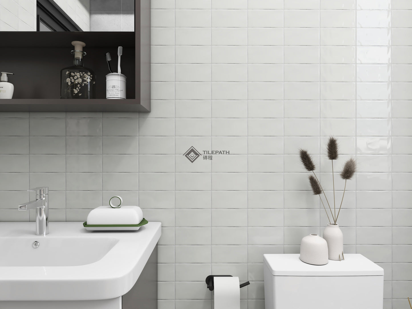 淺灰色波浪邊磚A (亮光面) 效果圖