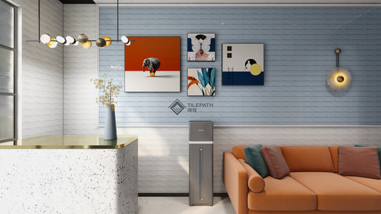 淺藍灰色波浪邊磚A (亮光面) 效果圖