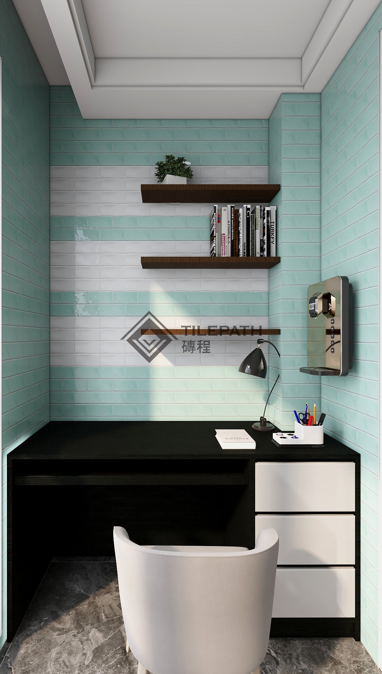 淺綠青色波浪邊磚 (亮光面) 效果圖