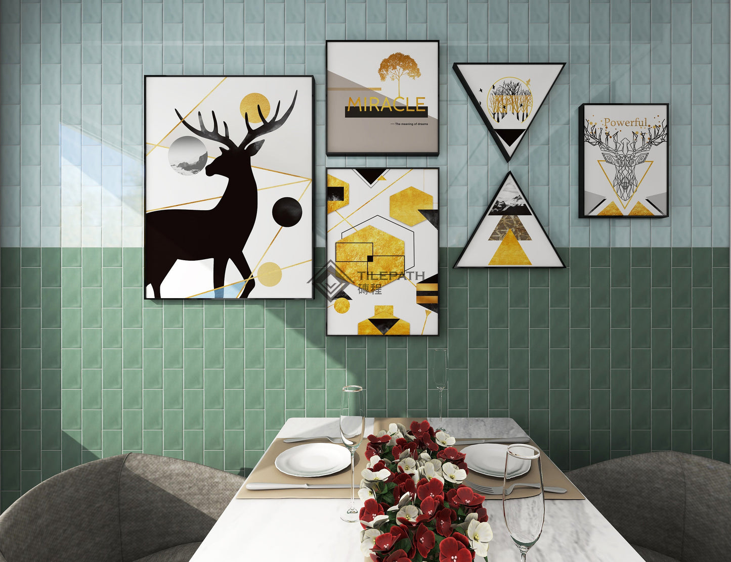 淺藍灰色波浪邊磚B (亮光面) 效果圖