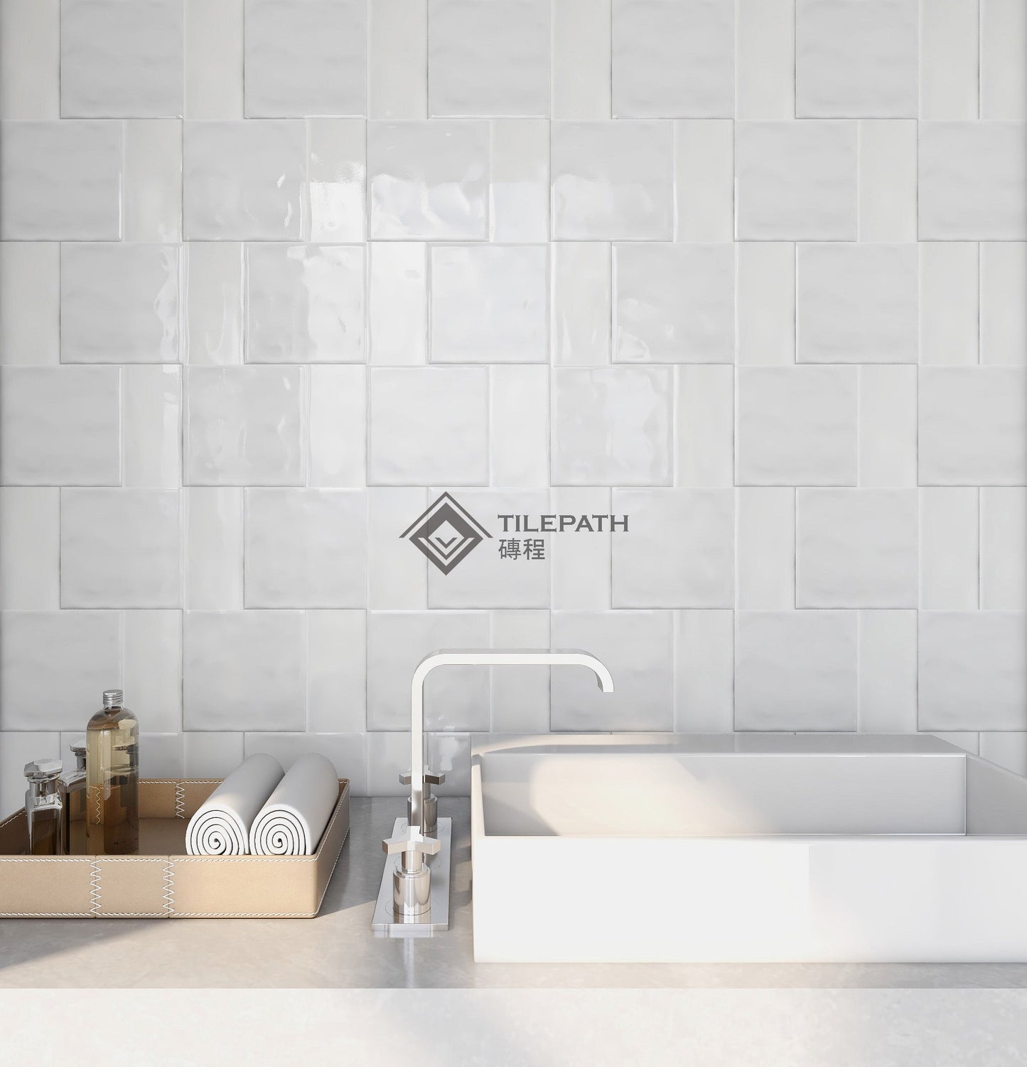 白色波浪邊磚E (亮光面) 效果圖