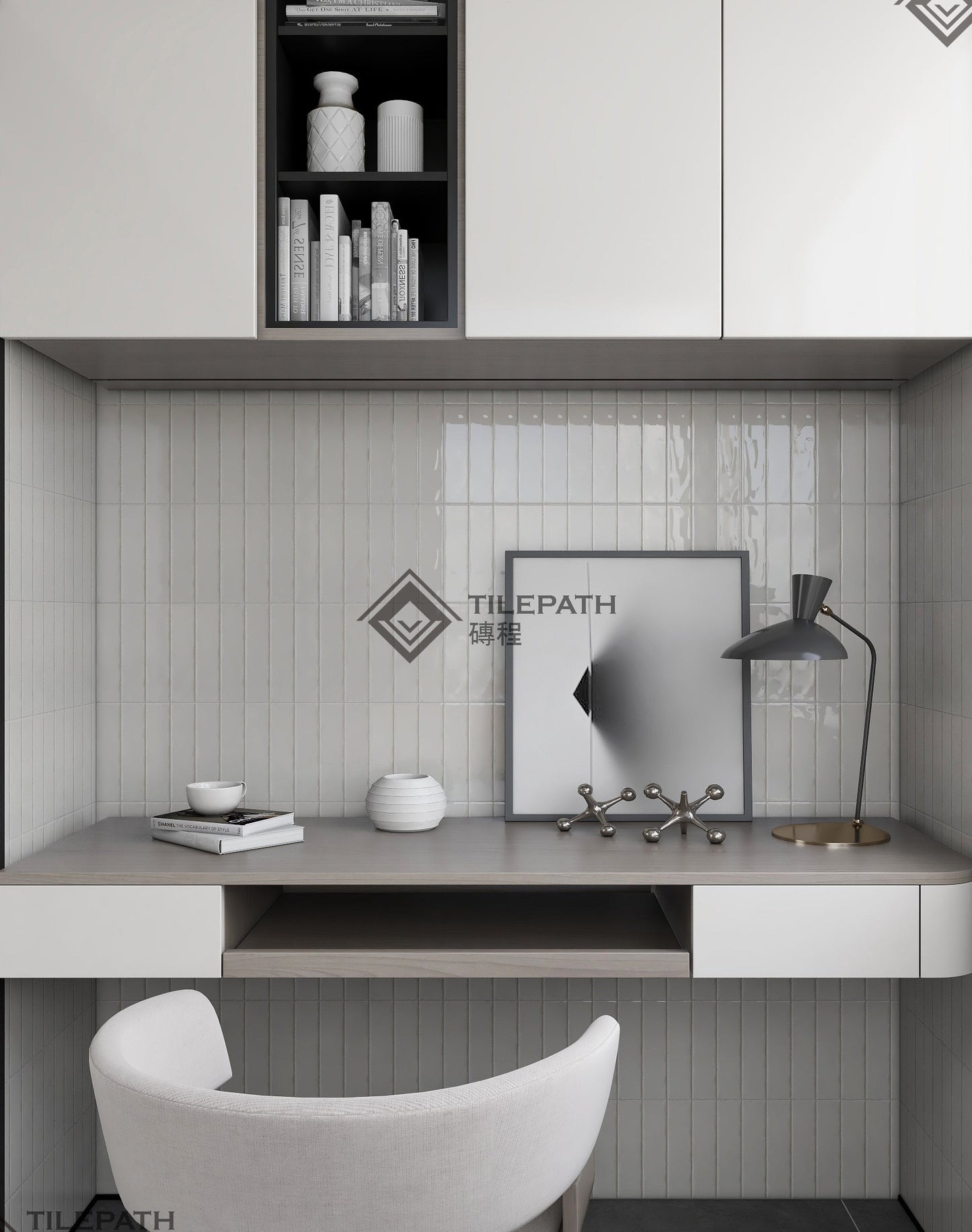 白色波浪邊磚D (亮光面) 效果圖