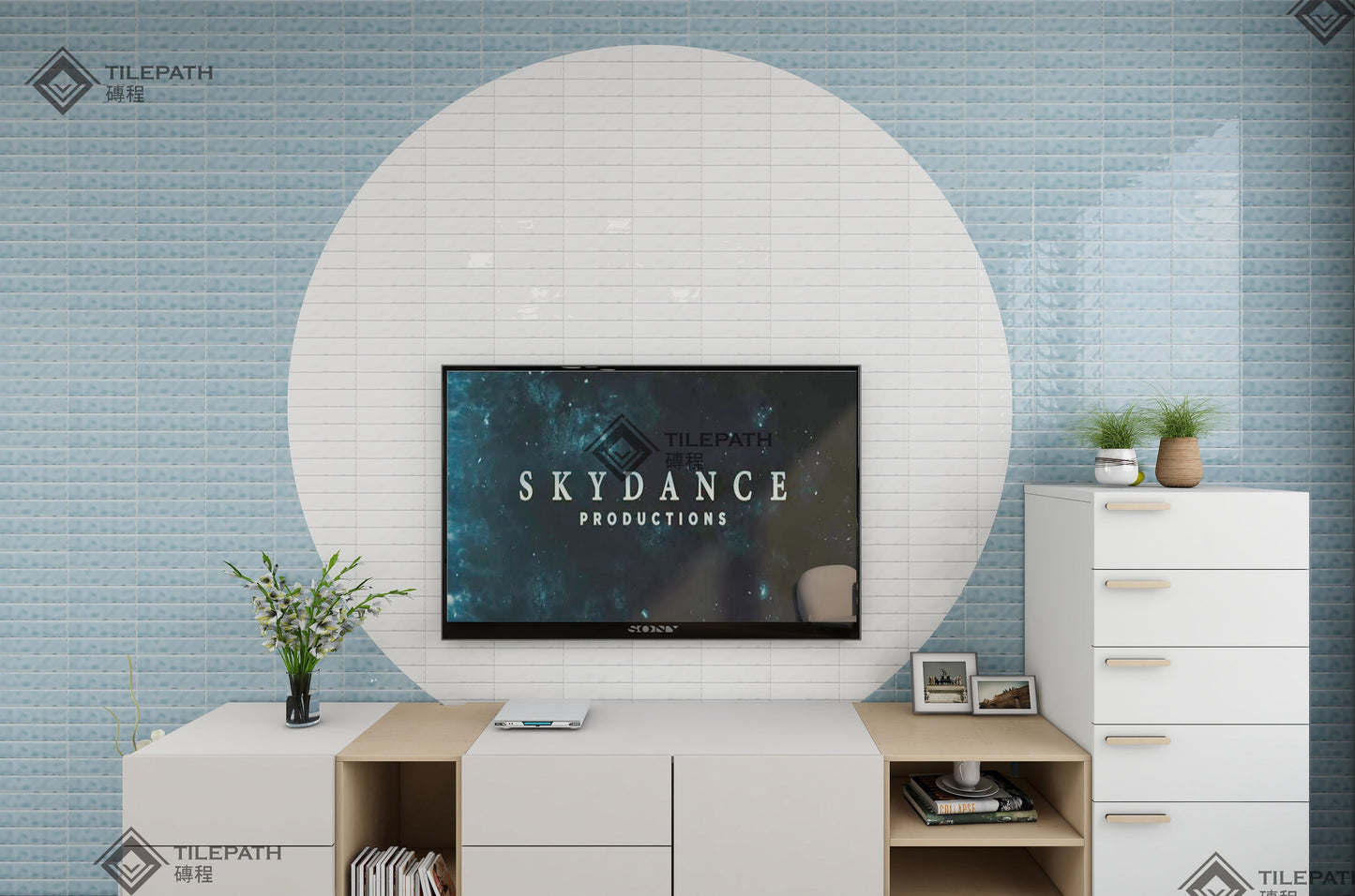 淺藍色波浪邊磚 (亮光面) 效果圖