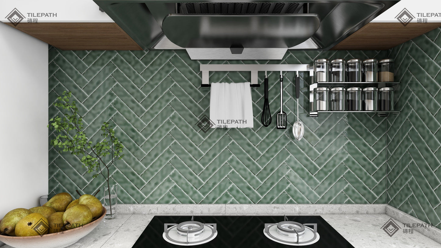 深灰綠色波浪邊磚 (亮光面) 效果圖