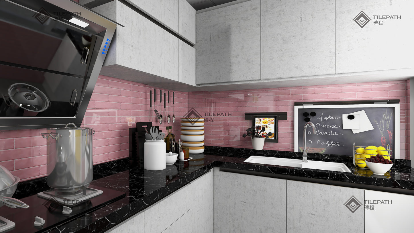 粉紅色波浪邊磚 (亮光面)