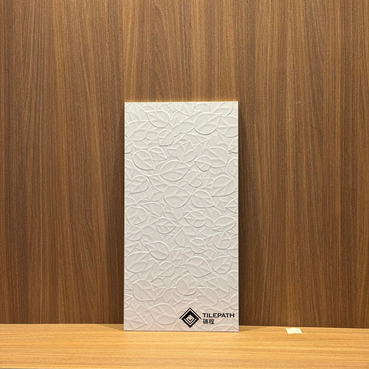 白色樹葉立體花紋磗 樣板