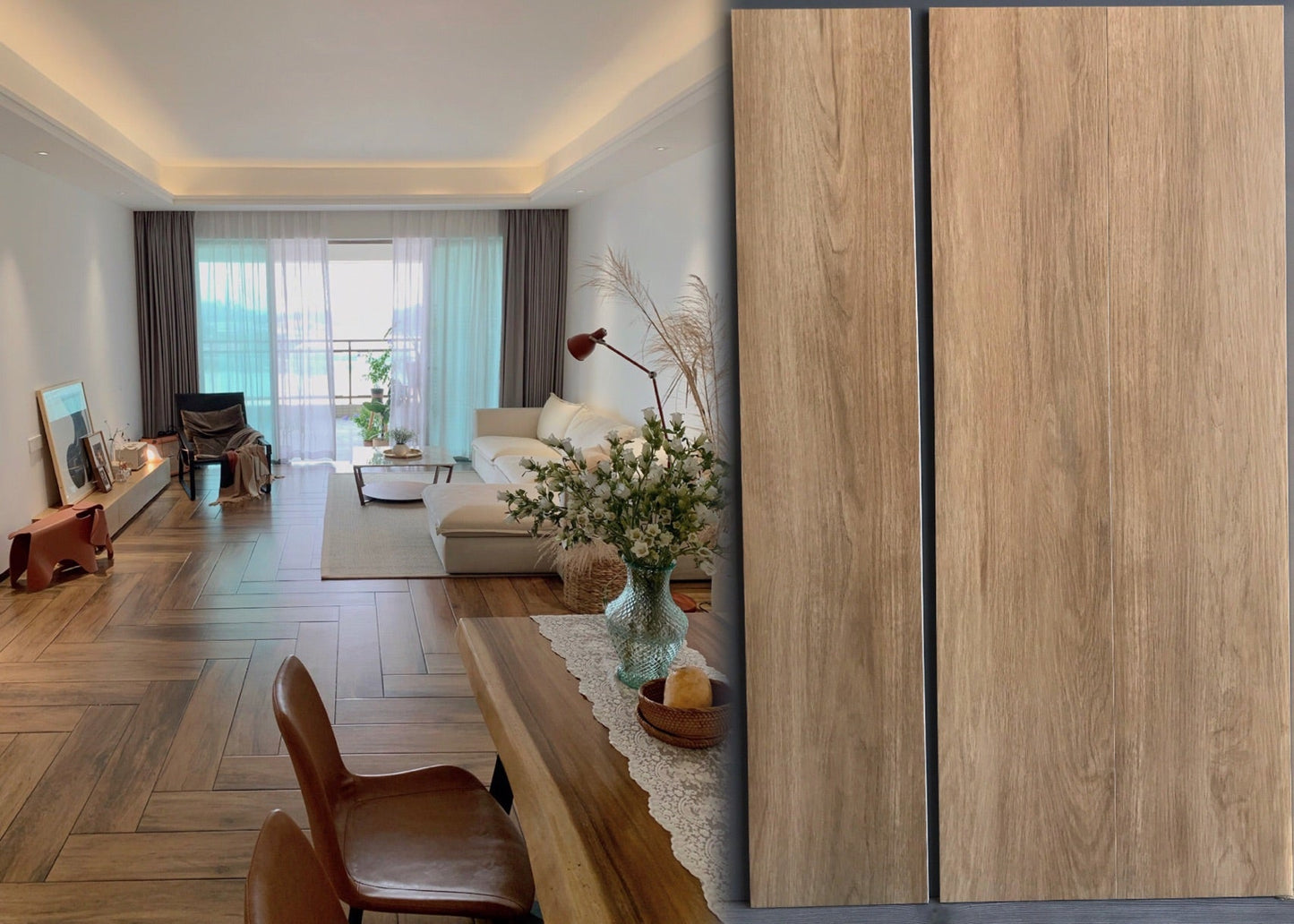 雅致淺褐木紋磚, 樣板;參考圖